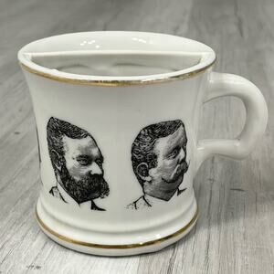 Vintage Gentleman’s Shaving Mug Gold Trim Teddy Roosevelt Faces
